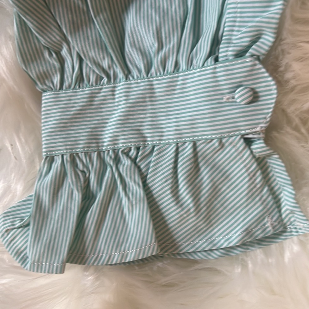 Kenzie green striped puff- sleeve cotton shirt NWT - Picture 3 of 9